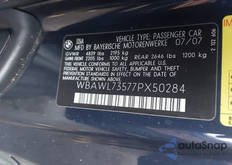 2007 BMW 335I from USA, damaged, VIN WBAWL73577PX50284